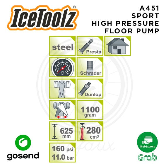 ICETOOLZ Sport Floor Pump High Pressure Pompa Sepeda A451